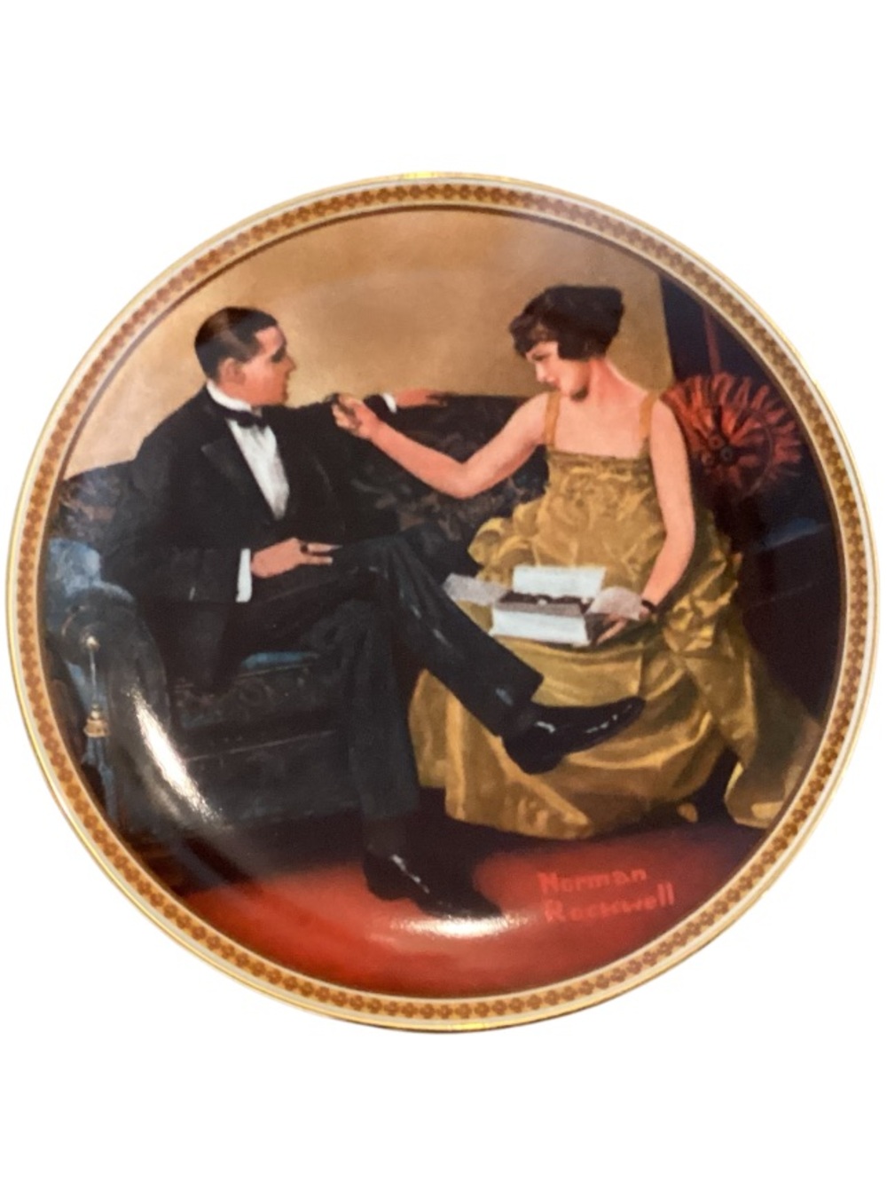 Edwin Knowles 1987 Norman Rockwell Flirting in the Parlor Collectors Plate